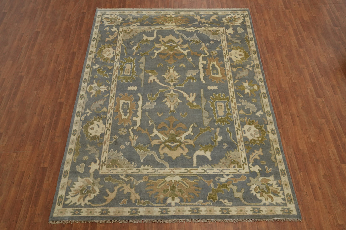 All-Over Gray Floral Oushak Indian Area Rug 9x12