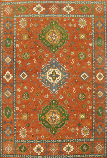 Orange Geometric Kazak Indian Area Rug 9x12