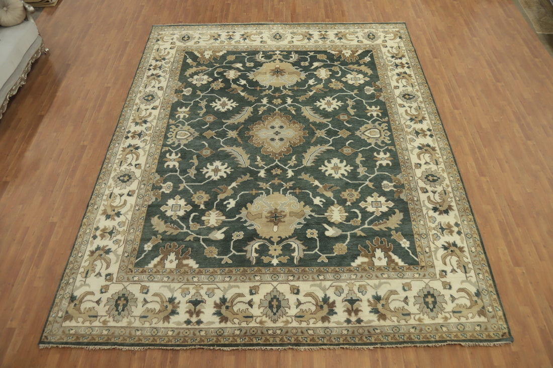 All-Over Floral Green Oushak Indian Large Rug 12x15
