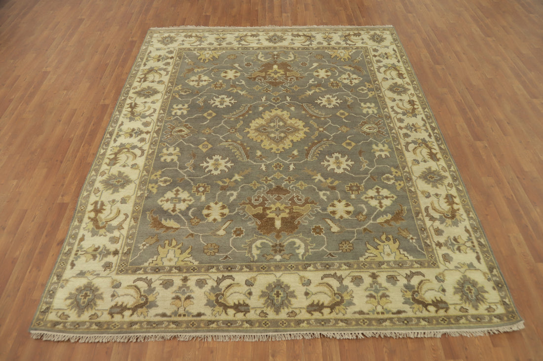 Gray Wool Floral Oushak Indian Area Rug 8x10