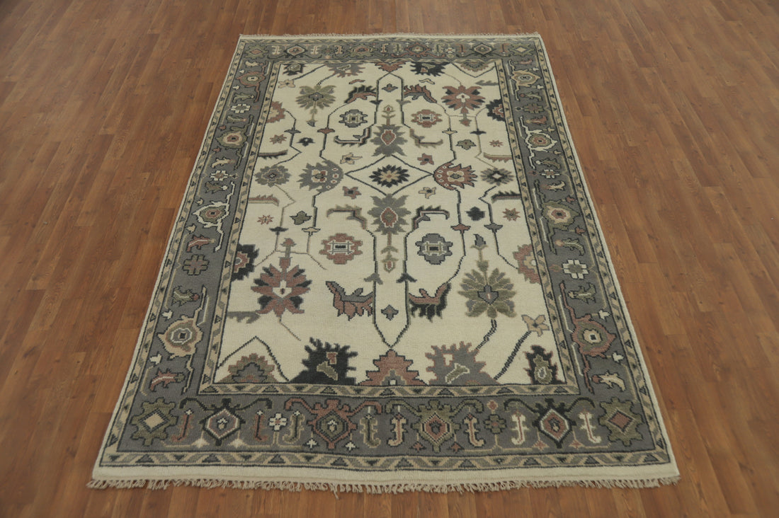 All-Over Floral Wool Oushak Indian Area Rug 6x9