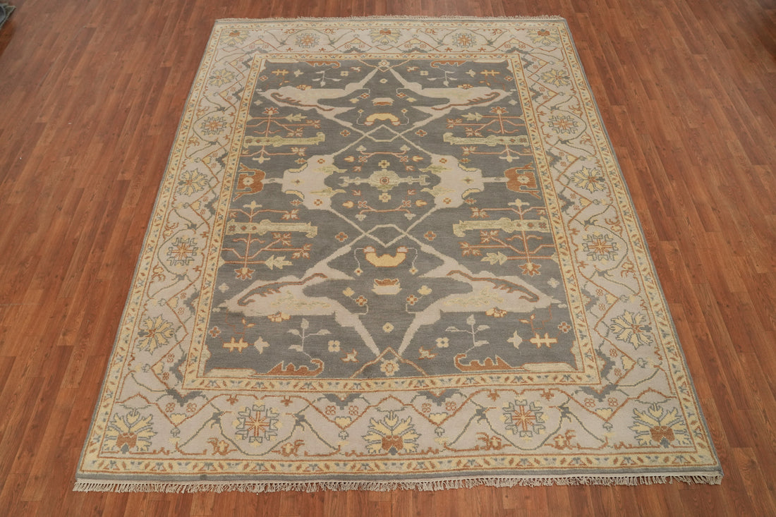 Gray Wool Floral Oushak Indian Area Rug 8x10