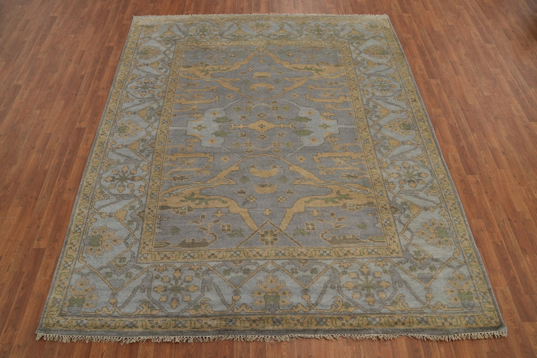 All-Over Gray Wool Oushak Indian Area Rug 8x10