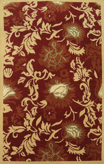 Red Floral Indian Area Rug 7x10