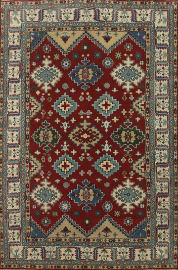 Red Geometric Wool Kazak Indian Area Rug 8x10