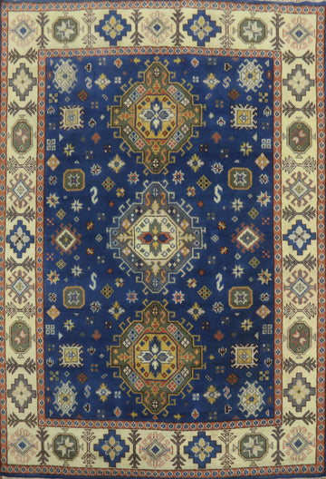 Blue Geometric Kazak Indian Area Rug 8x10