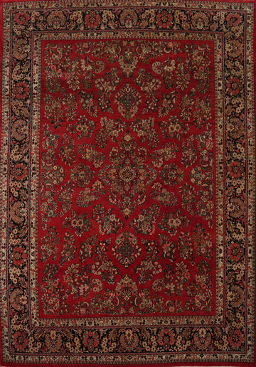 Vintage Red Floral Sarouk Persian Large Rug 13x16