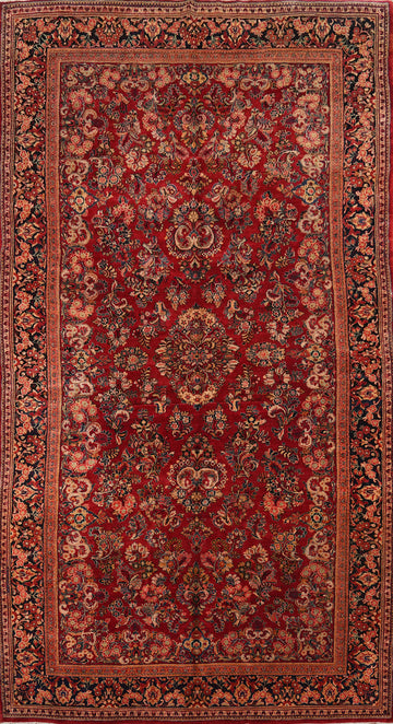 Handmade Red Floral Sarouk Persian Large Rug 8x16