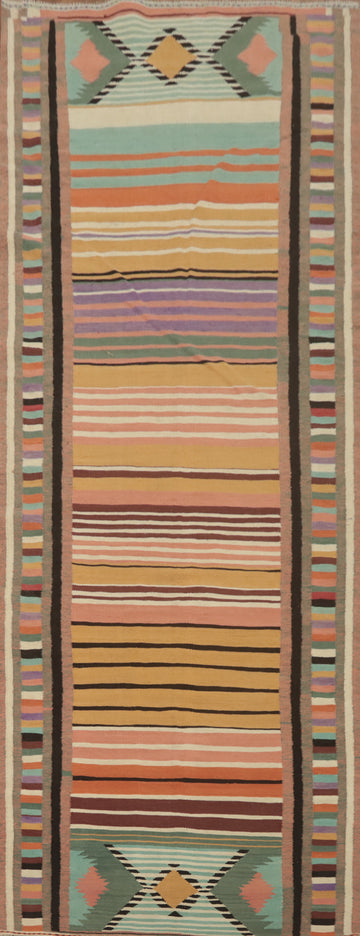 Striped Wool Kilim Oriental Runner Rug 4x13