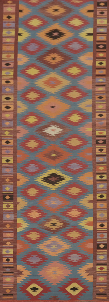 Blue Geometric Kilim Oriental Runner Rug 5x16