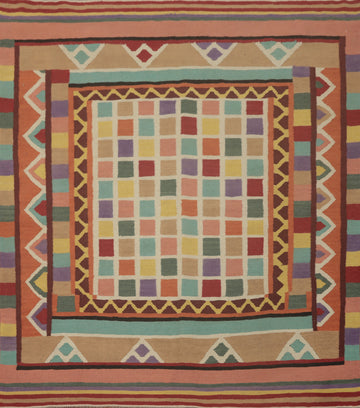 Checkered Kilim Wool Square Area Rug 6x6