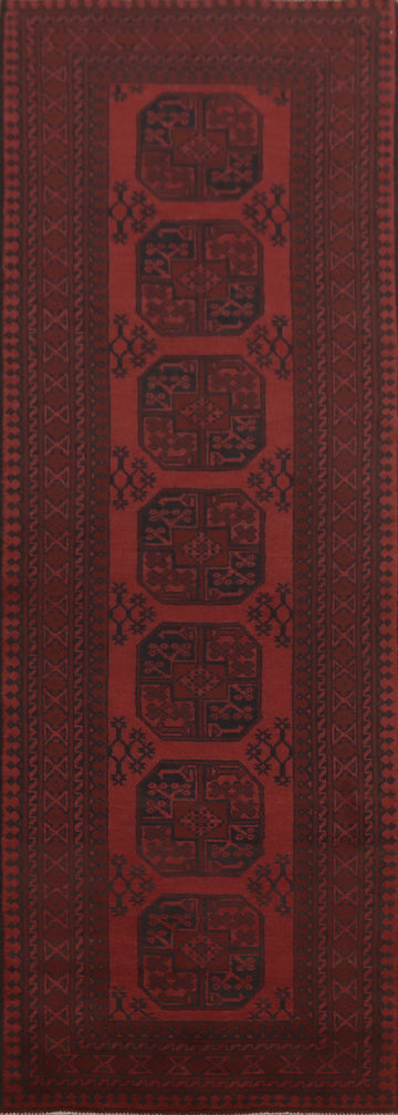Elephant Foot Red Balouch Afghan Runner Rug 3x10