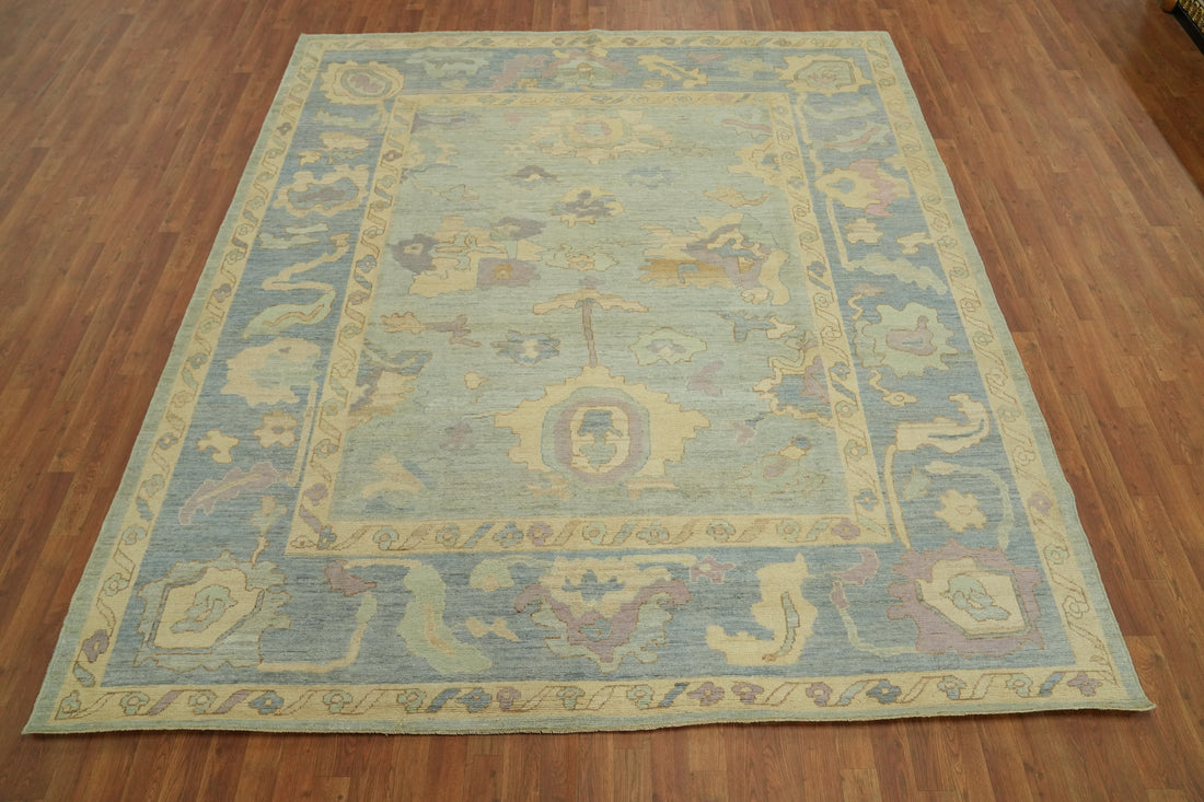 Light Blue Floral Oushak Vegetable Dye Area Rug 8x10