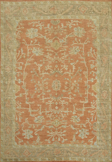 Floral Wool Orange Oushak Vegetable Dye Area Rug 9x12