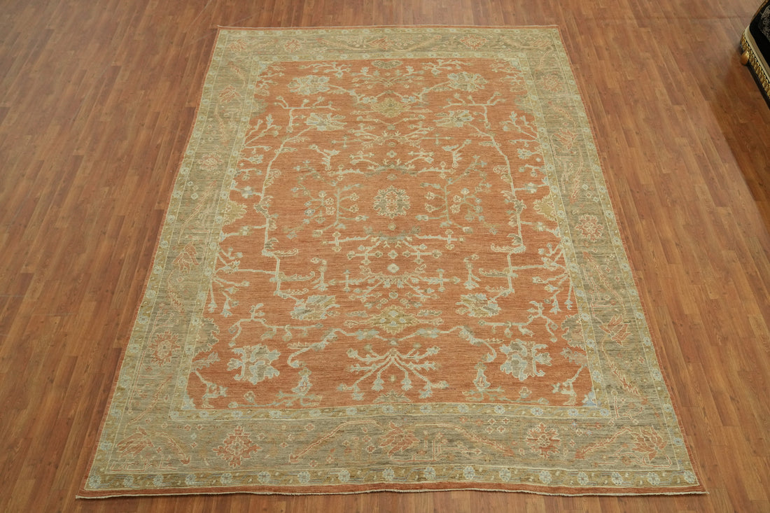 Floral Wool Orange Oushak Vegetable Dye Area Rug 9x12