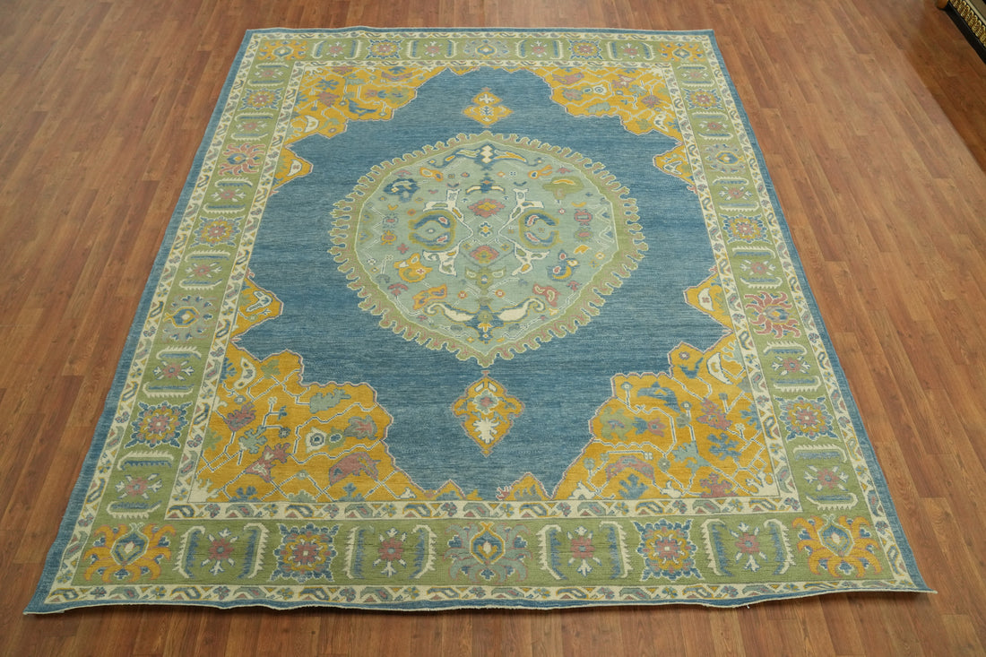 Vegetable Dye Blue Oushak Turkish Area Rug 8x10