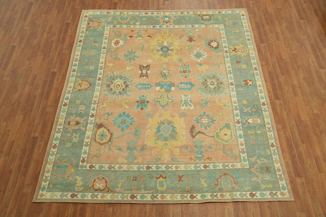 Vegetable Dye Floral Wool Oushak Turkish Area Rug 8x10