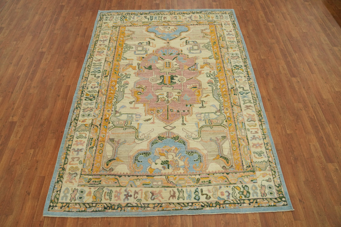Vegetable Dye Wool Oushak Turkish Area Rug 6x9
