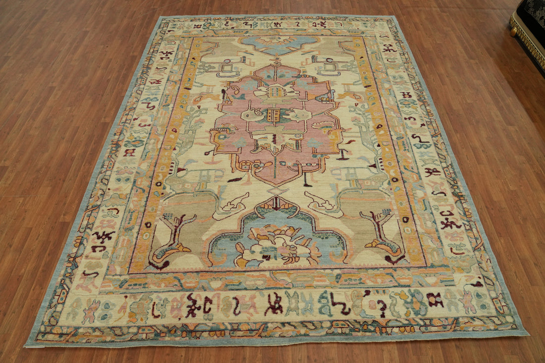 Vegetable Dye Wool Oushak Turkish Area Rug 9x12