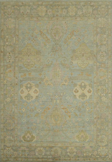 Vegetable Dye Blue Oushak Turkish Area Rug 9x13