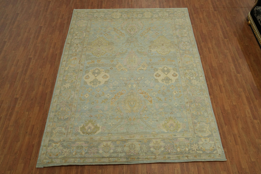 Vegetable Dye Blue Oushak Turkish Area Rug 9x13