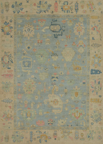 Light Blue Wool Oushak Vegetable Dye Area Rug 9x12