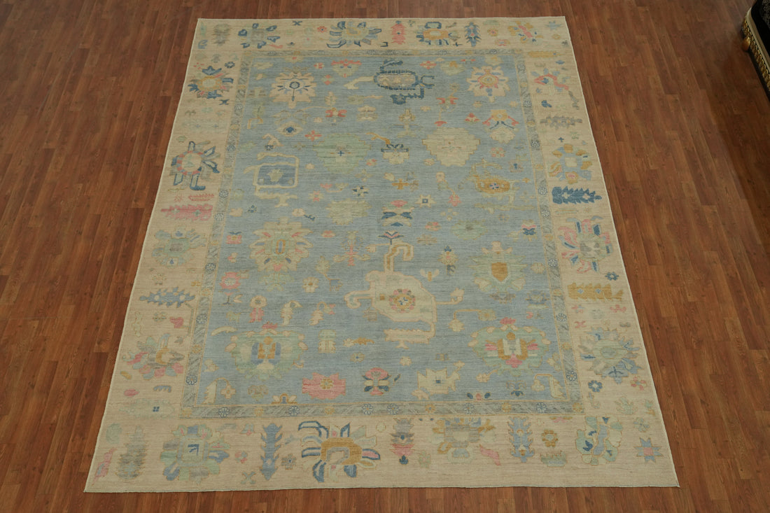 Light Blue Wool Oushak Vegetable Dye Area Rug 9x12