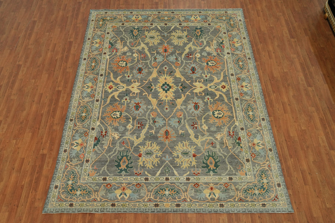 Vegetable Dye Floral Wool Oushak Turkish Area Rug 9x12