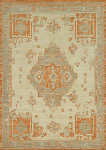 Geometric Wool Oushak Vegetable Dye Area Rug 9x12