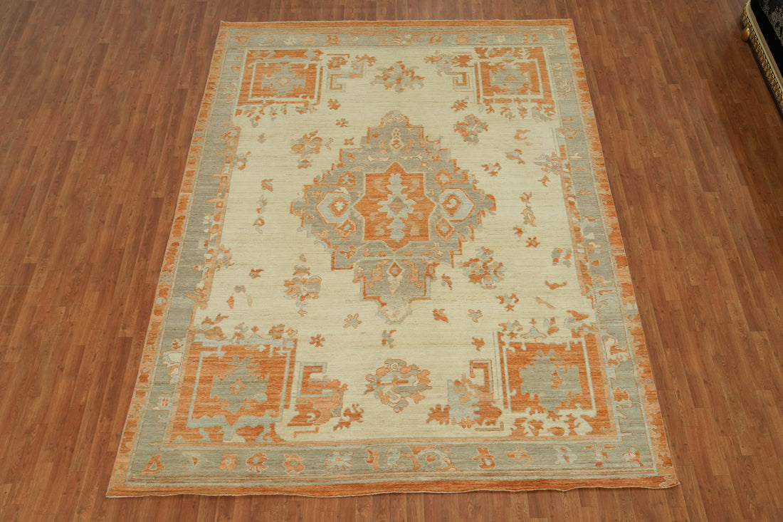 Geometric Wool Oushak Vegetable Dye Area Rug 9x12