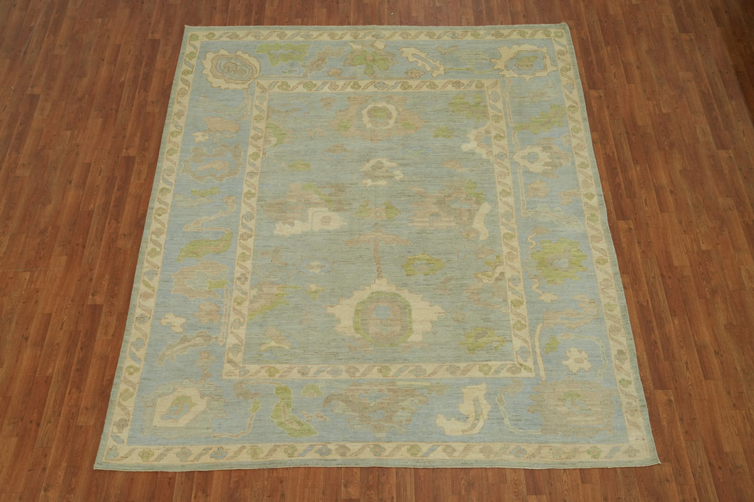 All-Over Blue Floral Oushak Vegetable Dye Area Rug 8x10