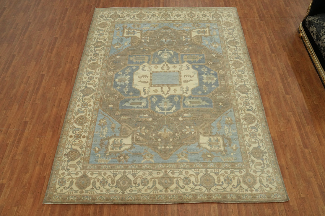 Geometric Wool Oushak Vegetable Dye Large Rug 10x14
