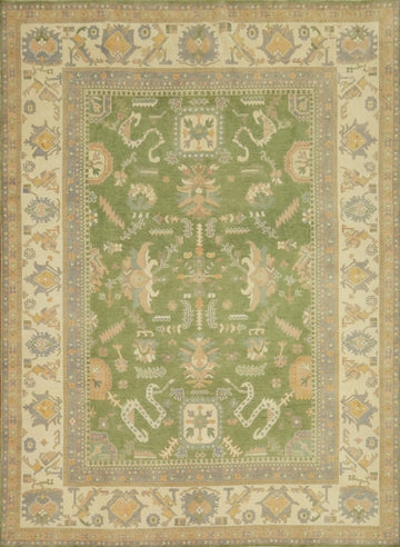 Vegetable Dye Green Oushak Turkish Area Rug 9x12