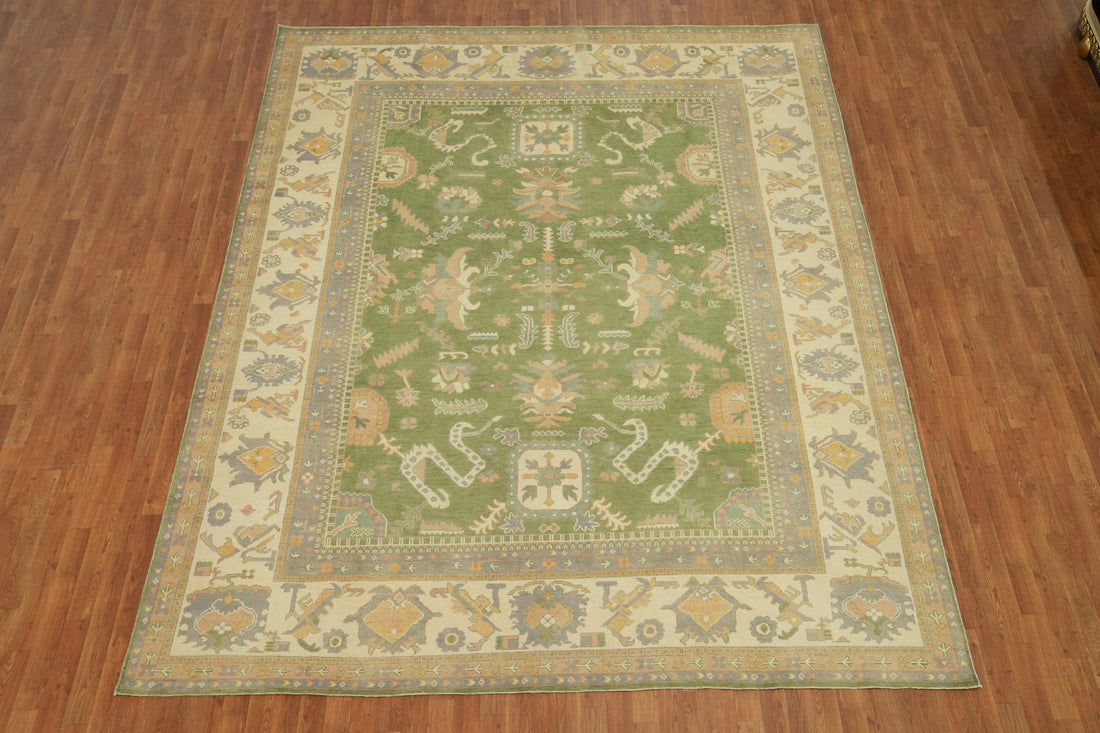 Vegetable Dye Green Oushak Turkish Area Rug 9x12