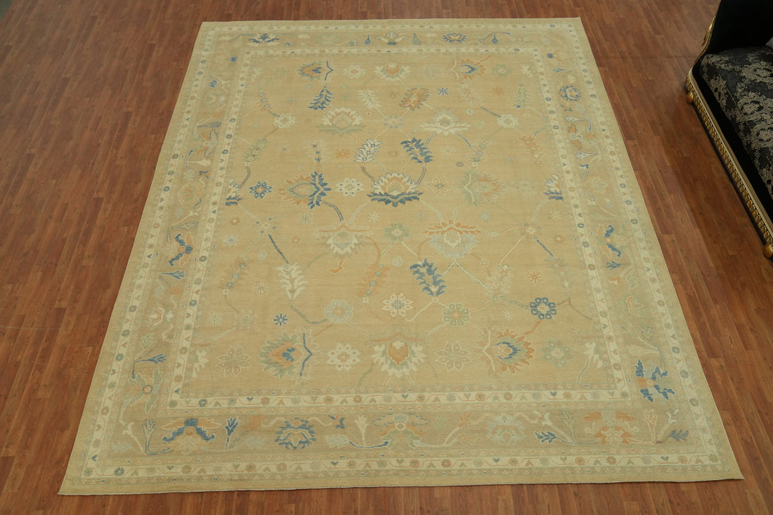 Vegetable Dye Floral Oushak Turkish Large Rug 12x15