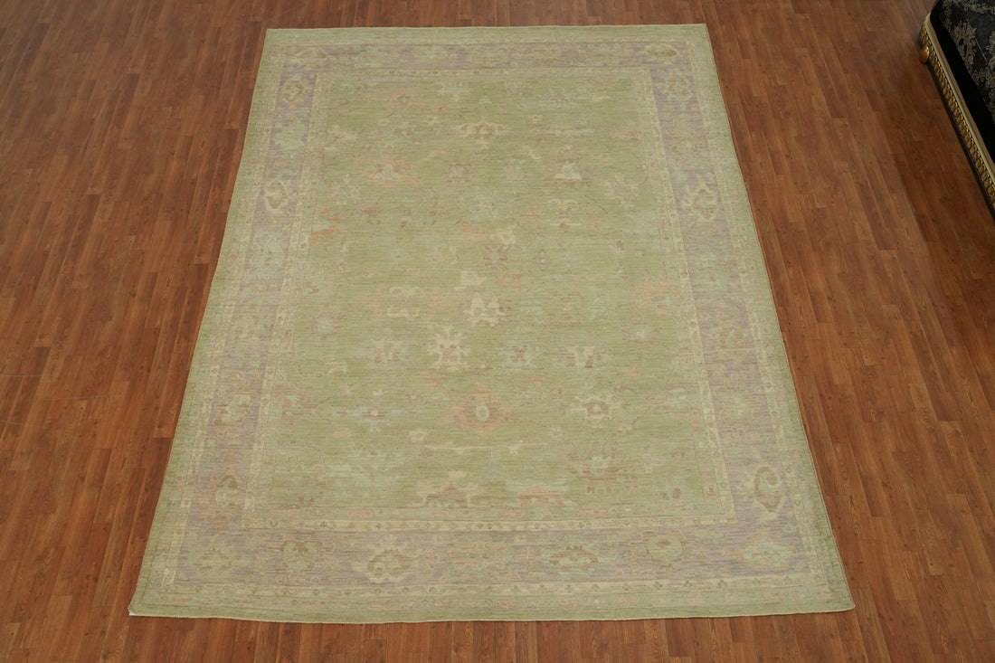 Vegetable Dye Green Oushak Turkish Area Rug 9x12