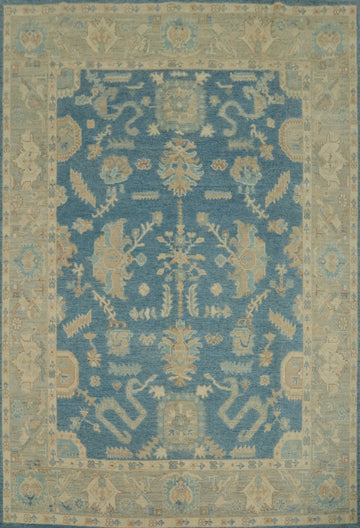 Vegetable Dye Blue Oushak Turkish Area Rug 8x10