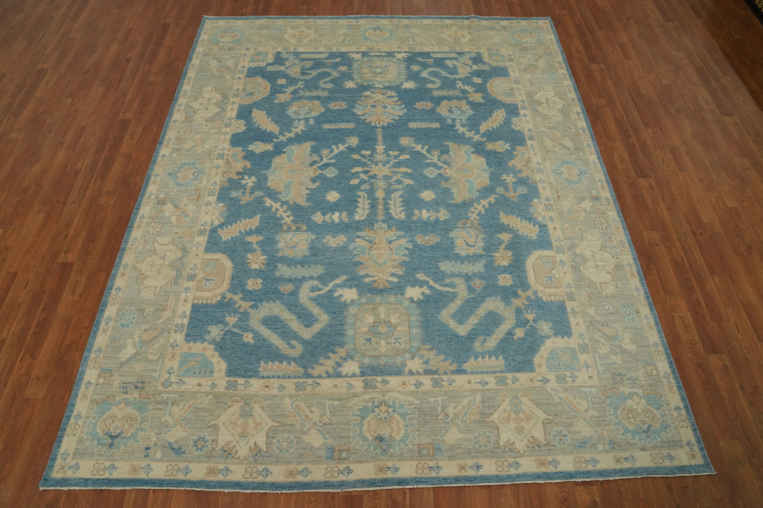 Vegetable Dye Blue Oushak Turkish Area Rug 8x10
