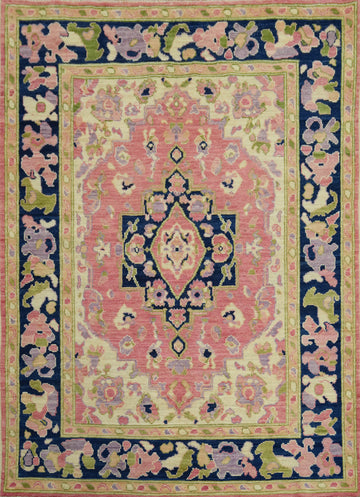 Vegetable Dye Pink Oushak Turkish Rug 5x7
