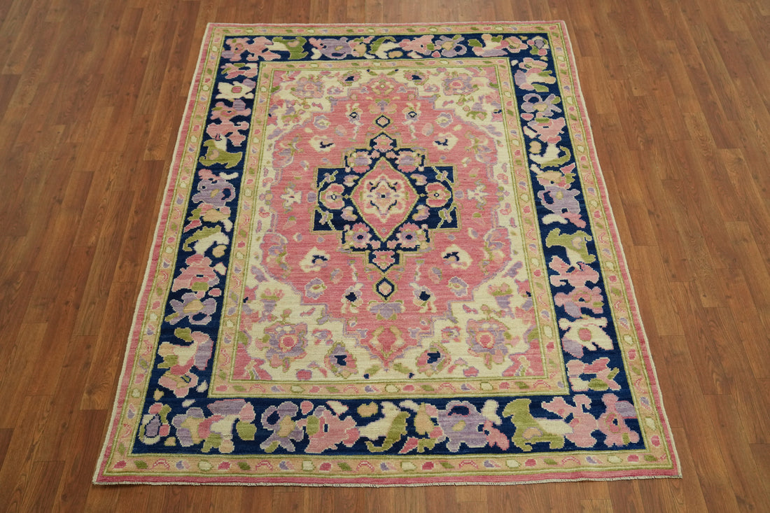 Vegetable Dye Pink Oushak Turkish Rug 5x7
