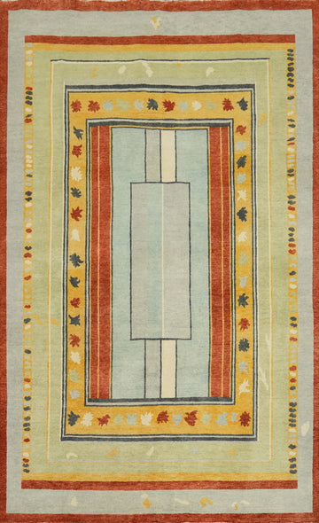 Geometric Gabbeh Vegetable Dye Turkish Area Rug 6x9