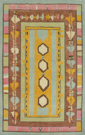 Geometric Wool Gabbeh Vegetable Dye Turkish Area Rug 6x9