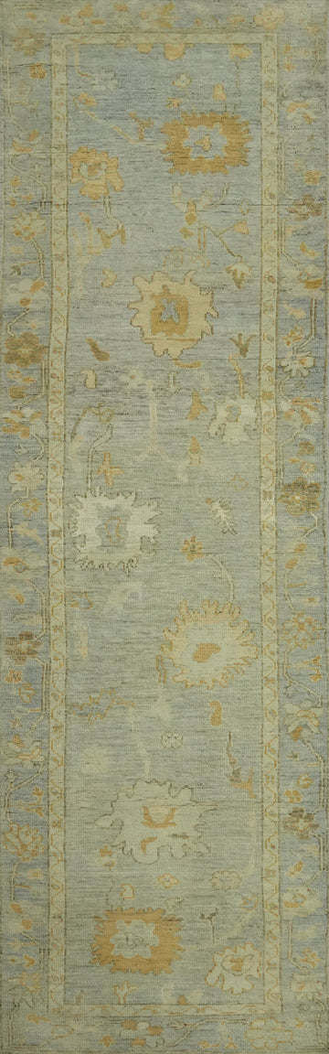 Vegetable Dye Wool Oushak Turkish Runner Rug 3x12
