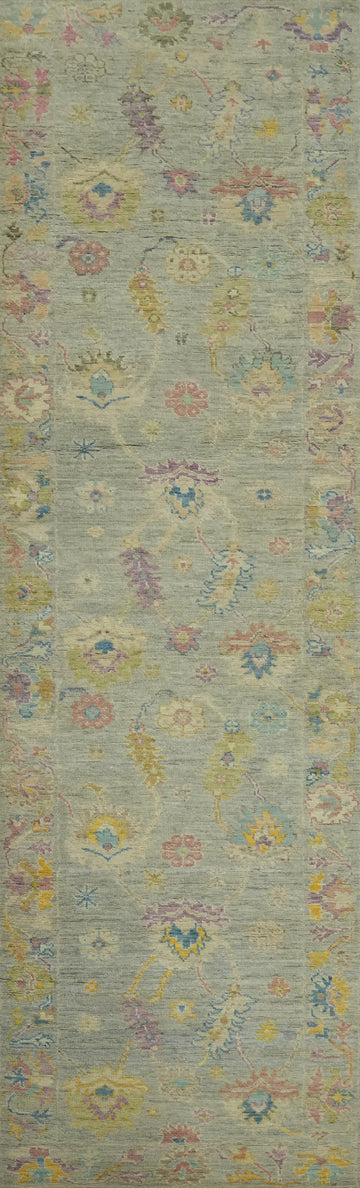 Vegetable Dye Gray Oushak Turkish Runner Rug 3x11