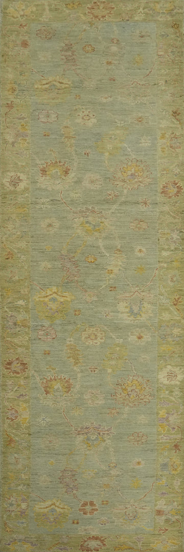 Vegetable Dye Wool Oushak Turkish Runner Rug 3x12