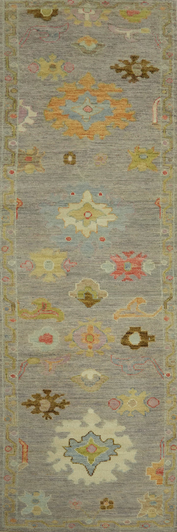 Vegetable Dye Gray Oushak Turkish Runner Rug 3x10