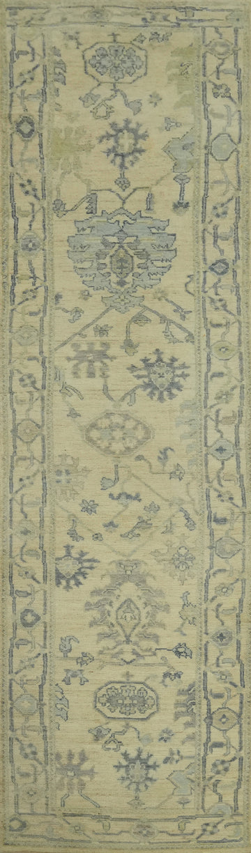 Vegetable Dye Wool Oushak Turkish Runner Rug 3x12