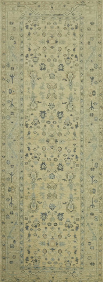 Earth Tone Wool Oushak Vegetable Dye Runner Rug 3x10