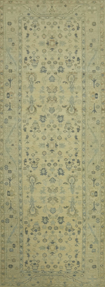Vegetable Dye Floral Oushak Turkish Runner Rug 3x10