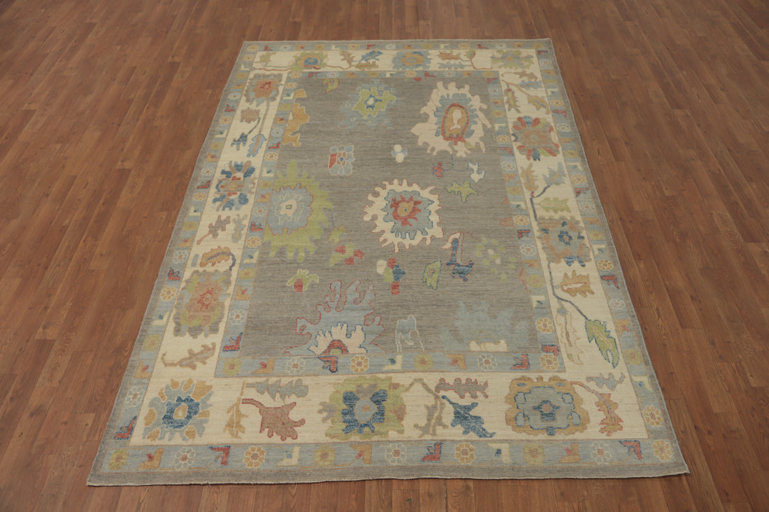 Vegetable Dye Gray Oushak Turkish Area Rug 6x9
